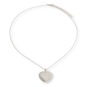 Absolute Sterling Silver Pavé Heart Pendant Necklace, 18"