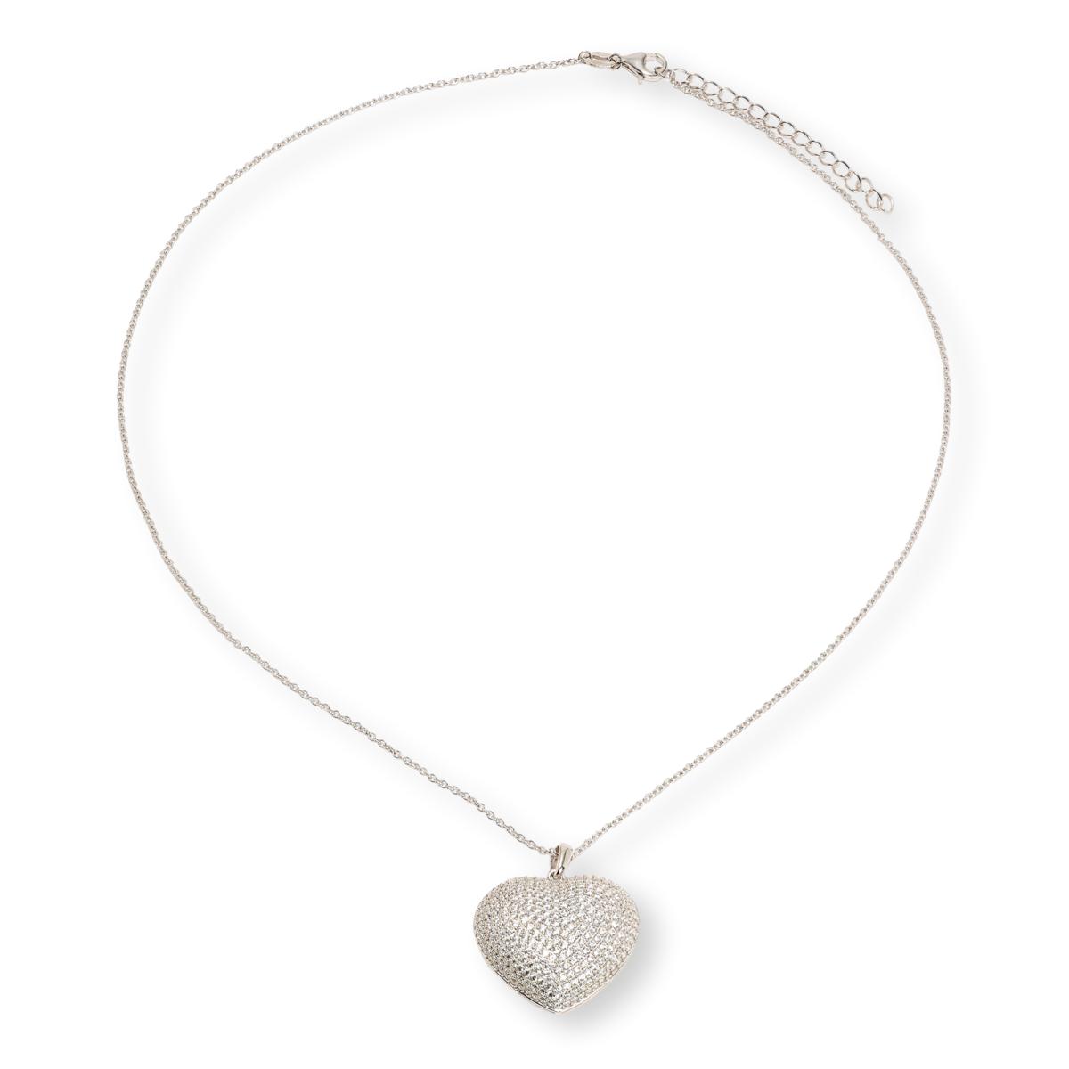 Absolute Sterling Silver Pavé Heart Pendant Necklace, 18"