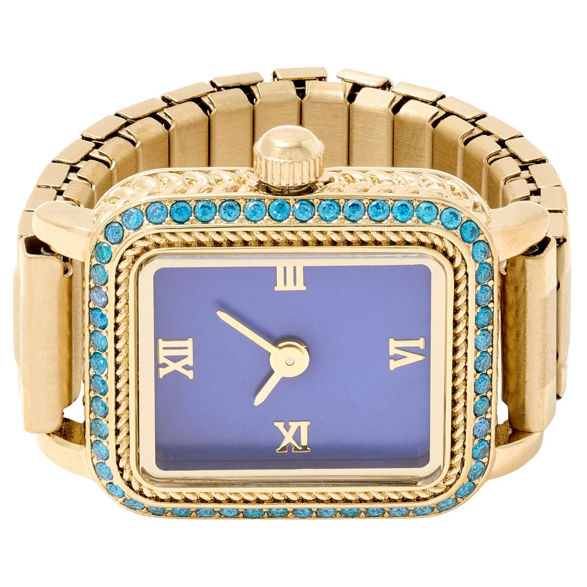 Absolute Goldtone Rectangle Sapphire Dial Ring Watch