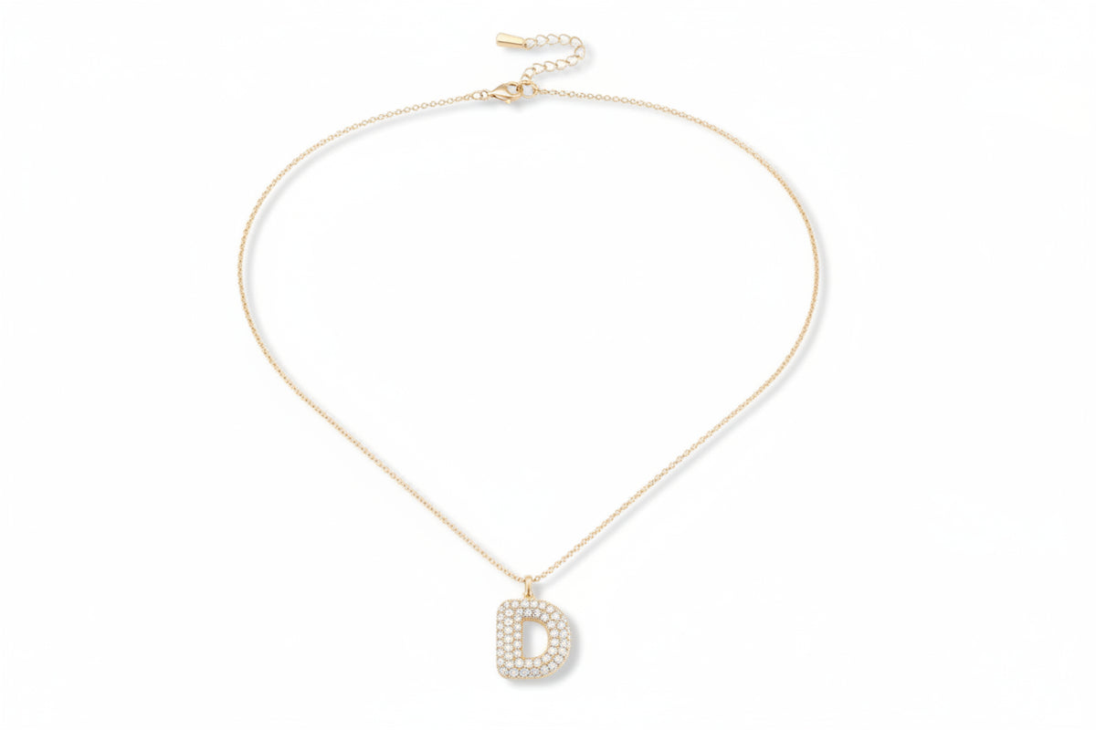 Absolute Sterling Silver Goldclad Puffy Initial "D" Pendant with Chain