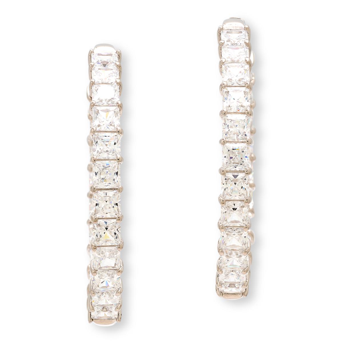 Absolute Sterling Silver Princess Cut Inside-Outside Hoop Earrings, 1-1/2"
