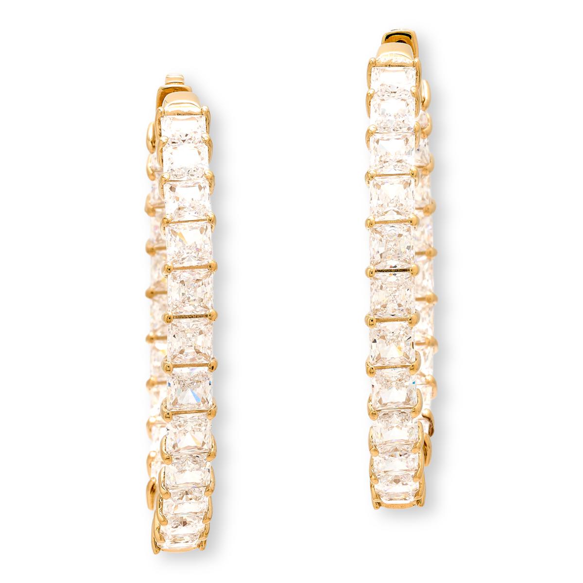Absolute Sterling Silver Goldtone Princess Cut Inside-Outside Hoop Earrings, 1-1/2"