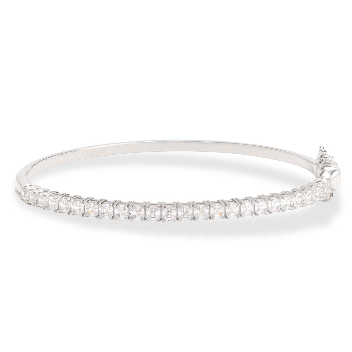 Absolute Sterling Silver Asscher Magnetic Clasp Tennis Bangle Bracelet, 7-1/4"