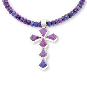 Jay King Sterling Silver Purple Composite Turquoise Pendant with Beaded Necklace