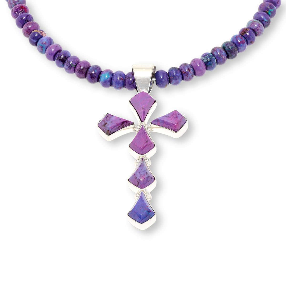 Jay King Sterling Silver Purple Composite Turquoise Pendant with Beaded Necklace
