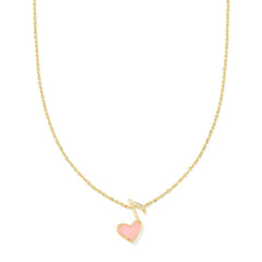 Dolly Parton x Kendra Scott Goldtone Ari Pink Heart Music Note Short Pendant Necklace, Adjustable