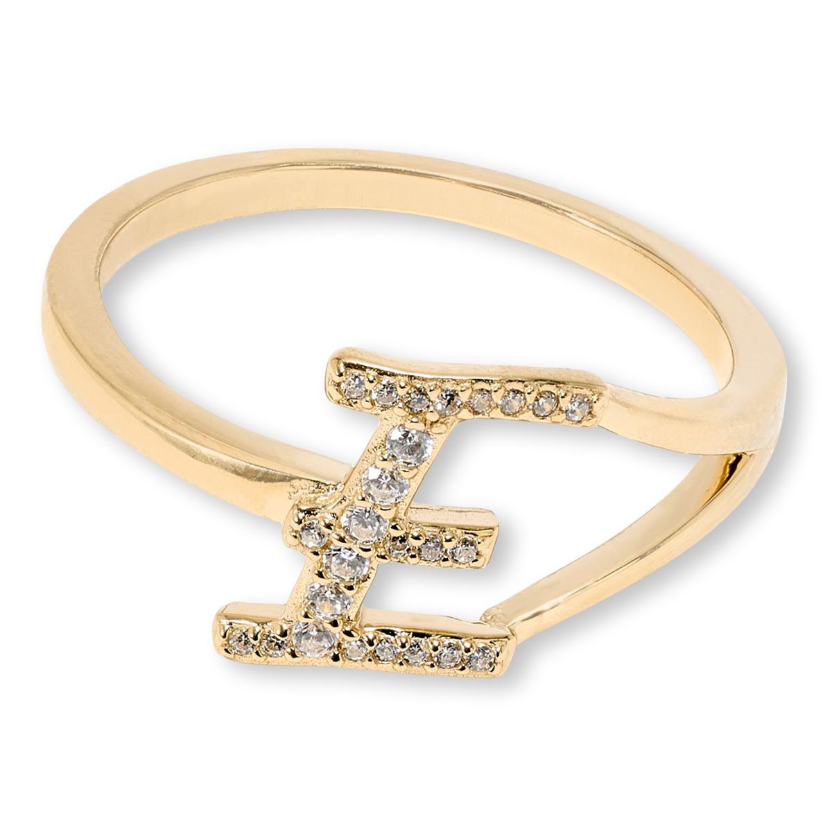 Absolute Sterling Silver Goldclad Simulated Diamond Initial "E" Ring, Size 5