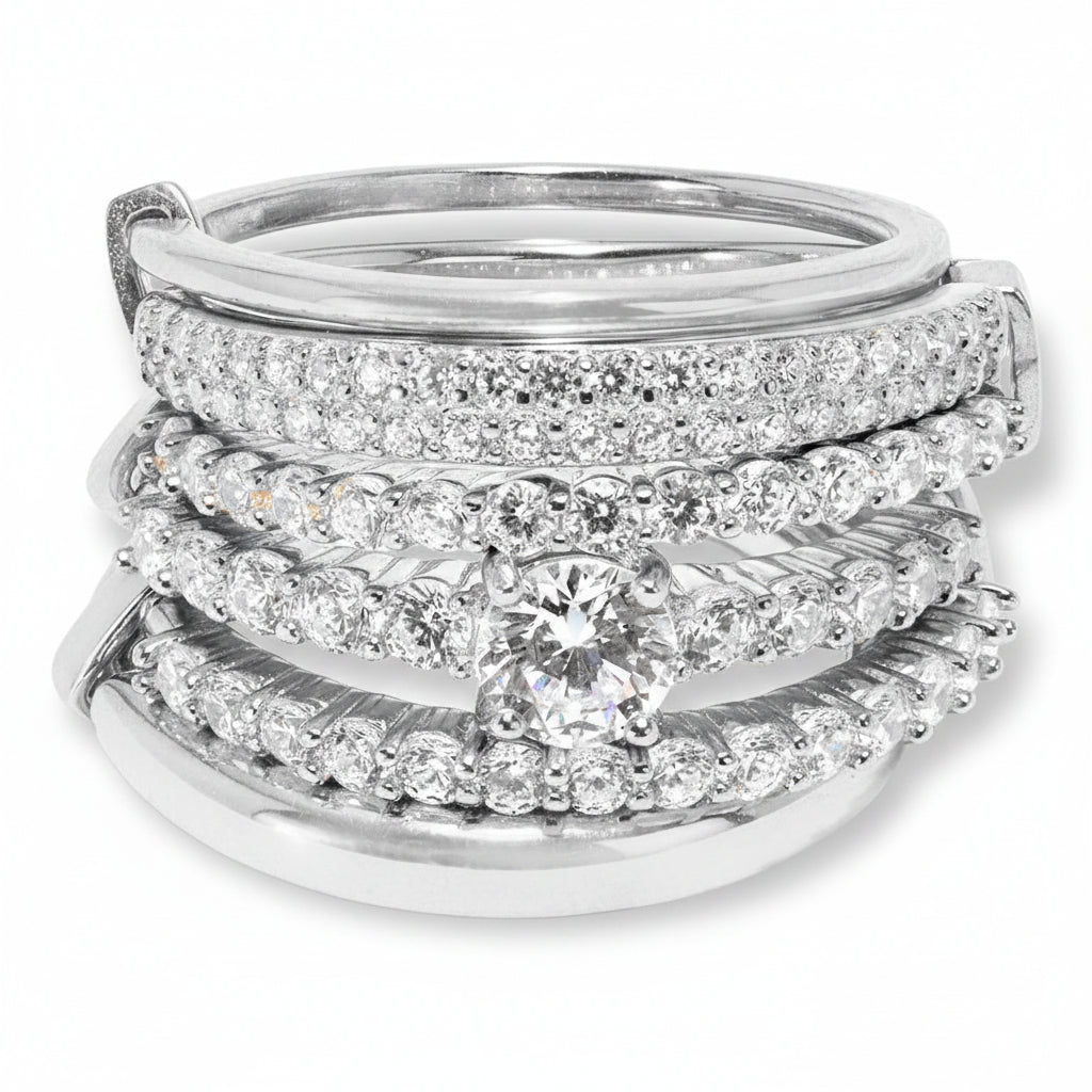 Absolute Sterling Silver Connected 6-Band Stack Ring, Size 7
