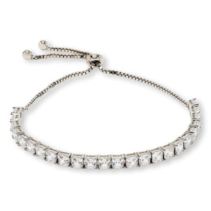 Absolute Sterling Silver 4mm Princess Cut Adjustable Tennis Bolo Bracelet