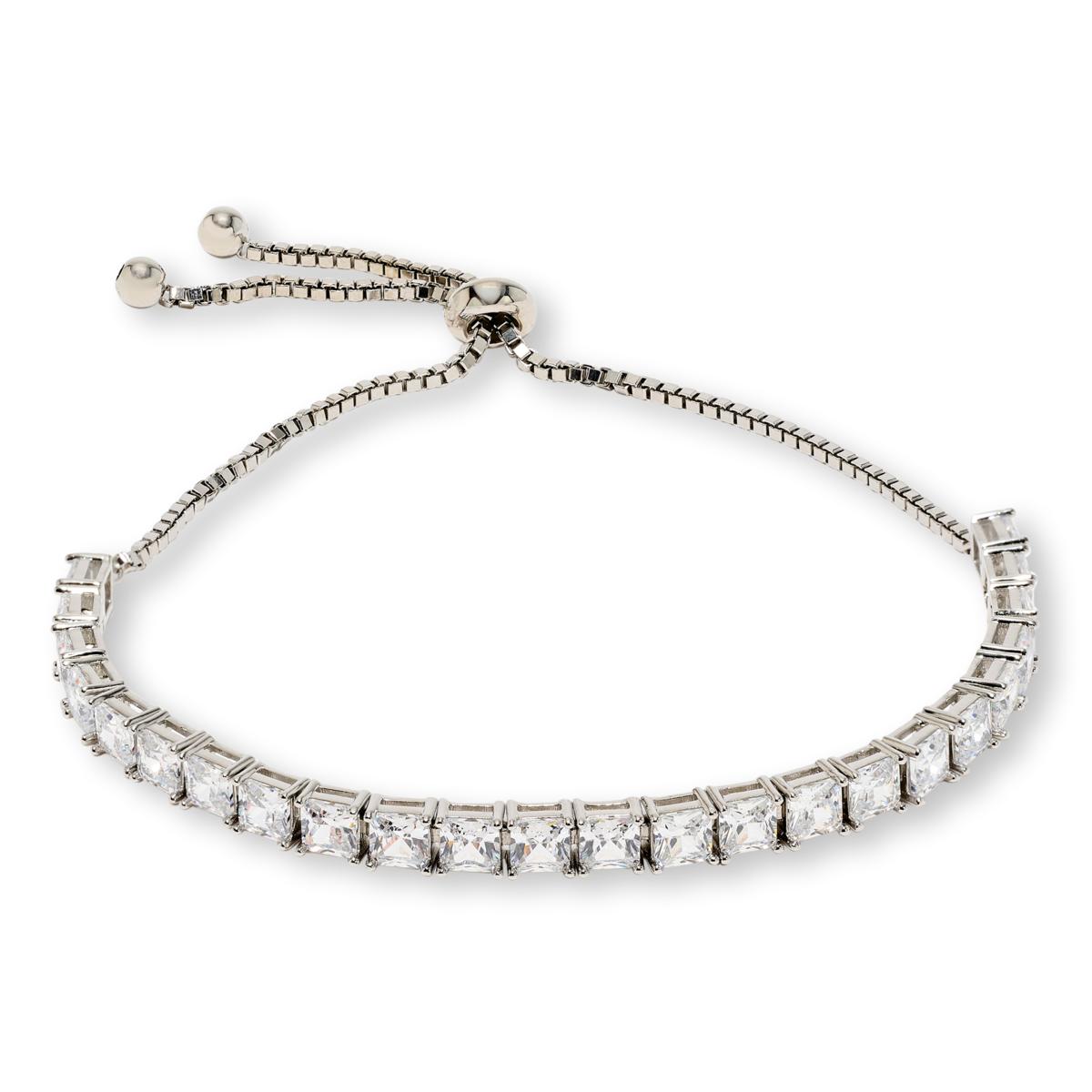 Absolute Sterling Silver 4mm Princess Cut Adjustable Tennis Bolo Bracelet