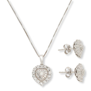 Bright Halo Lab Grown Diamonds Heart Earrings and Pendant Set