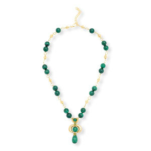 Rarities Sterling Silver Gold-Plated Malachite Statement Drop Necklace,  18"