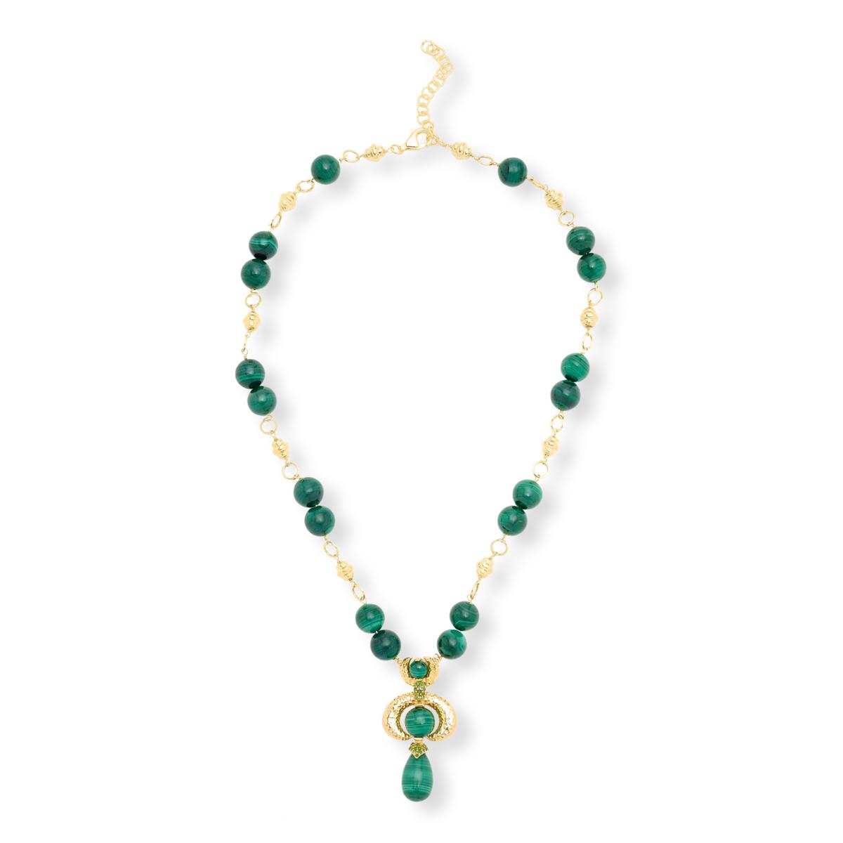 Rarities Sterling Silver Gold-Plated Malachite Statement Drop Necklace,  18"