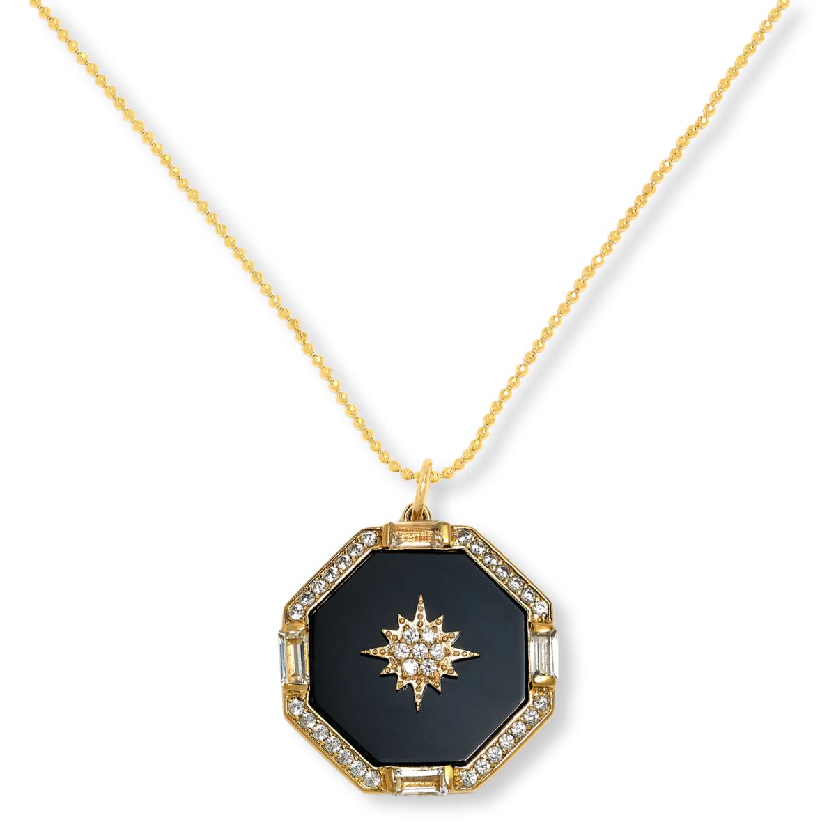 Rarities Sterling Silver Goldclad Onyx Octagon Pendant Necklace, 18"