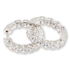 Absolute Sterling Silver Round Inside-Outside Semi Bezel Hoop Earrings,