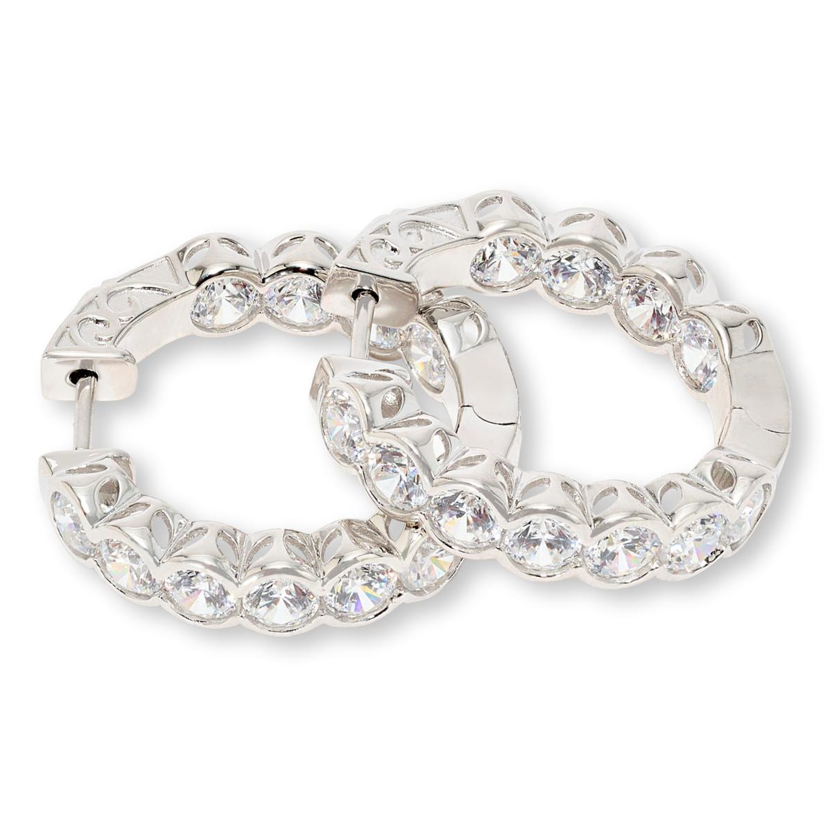 Absolute Sterling Silver Round Inside-Outside Semi Bezel Hoop Earrings,
