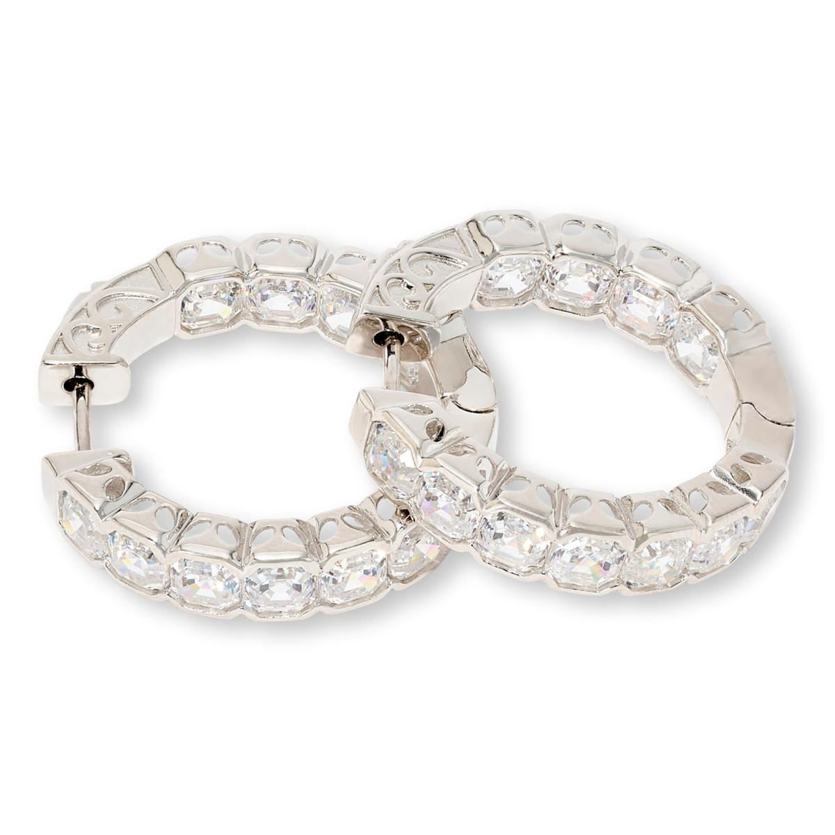 Absolute Sterling Silver Asscher Inside-Outside Semi Bezel Hoop Earrings