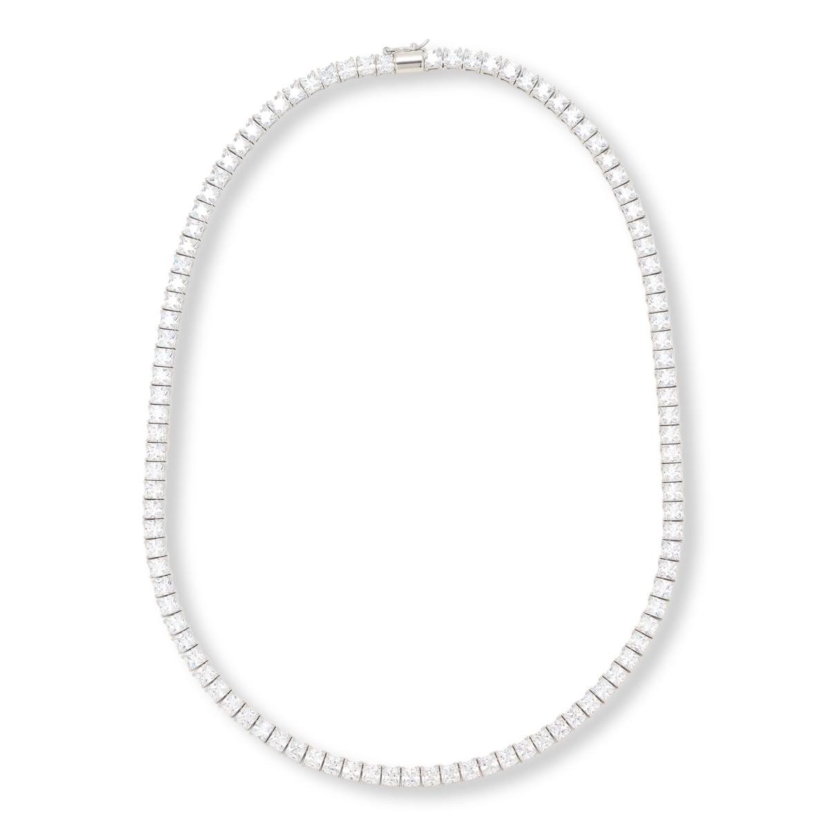 Absolute Silvertone 4mm Princess Magnetic Clasp Tennis Necklace. 18"