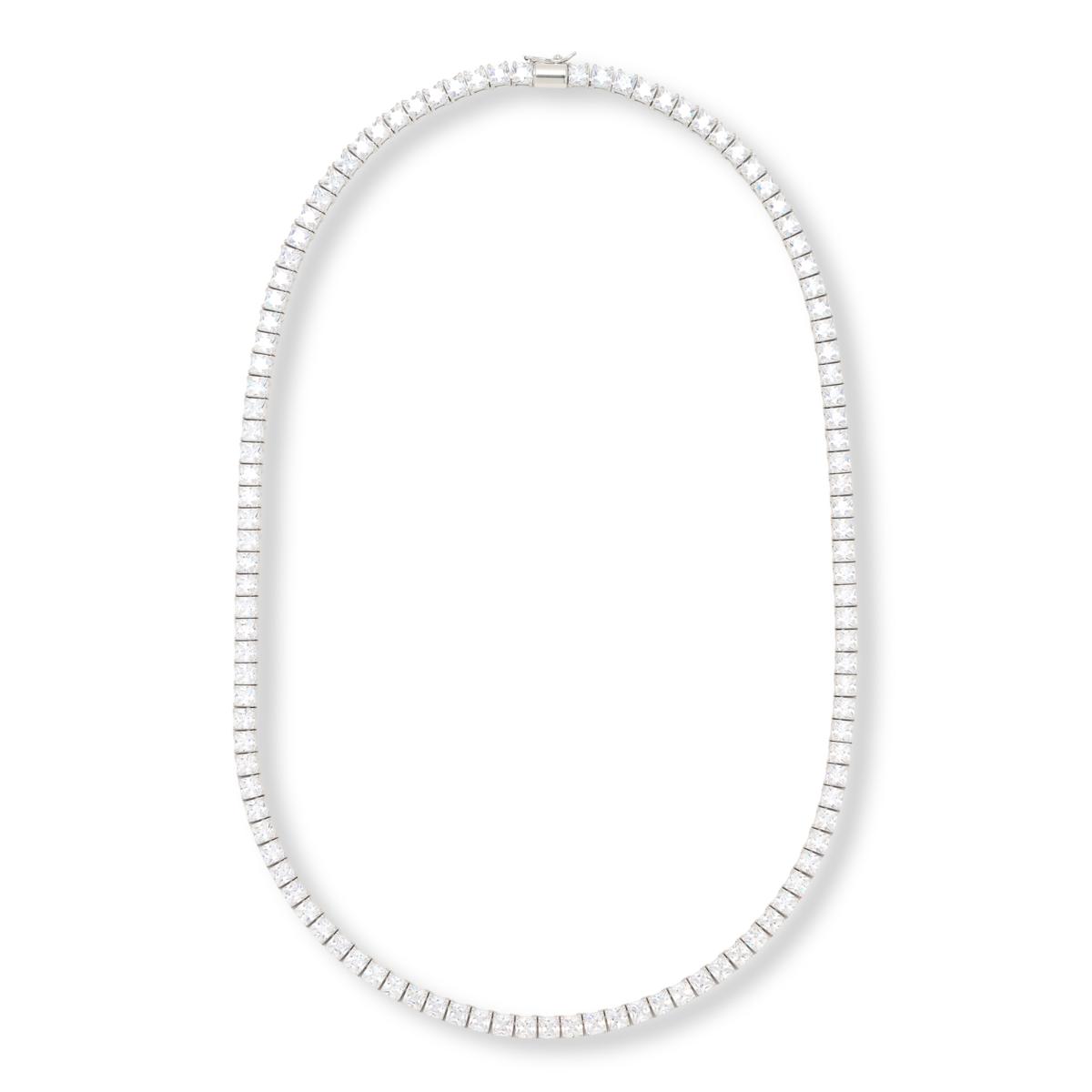 Absolute Silvertone 4mm Princess Magnetic Clasp Tennis Necklace, 20"