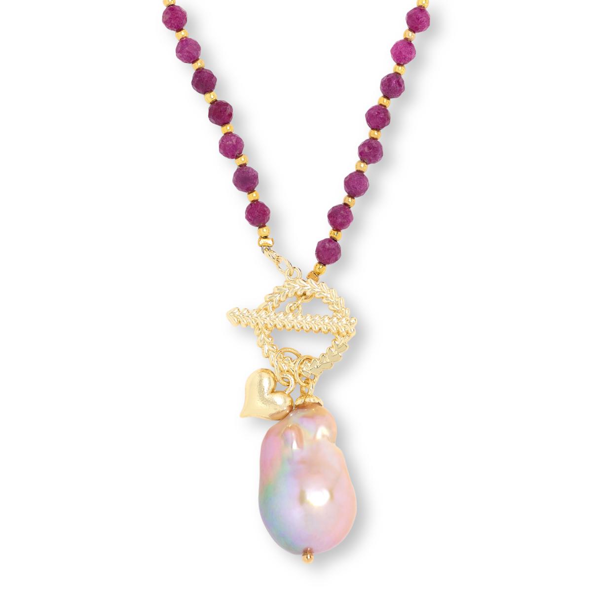 Connie Craig Beaded Cultured Pearl & Corrundum Heart Charm Necklace