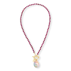 Connie Craig Beaded Cultured Pearl & Corrundum Heart Charm Necklace