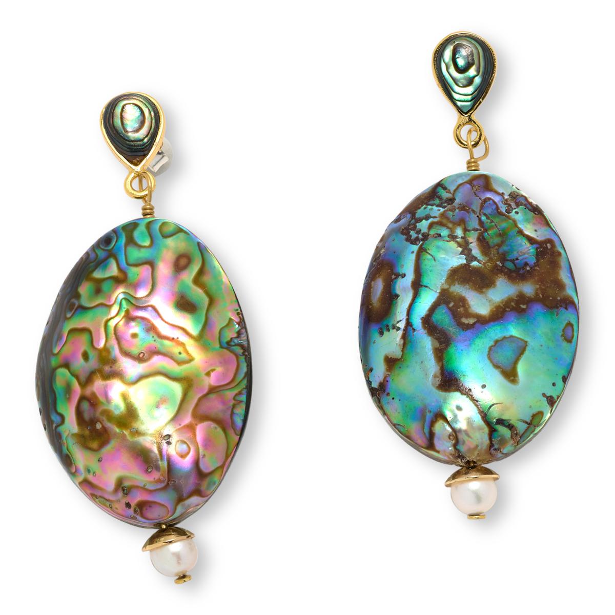 Connie Craig Carroll Jewelry Abalone & Cultured Pearl Drop Earrings