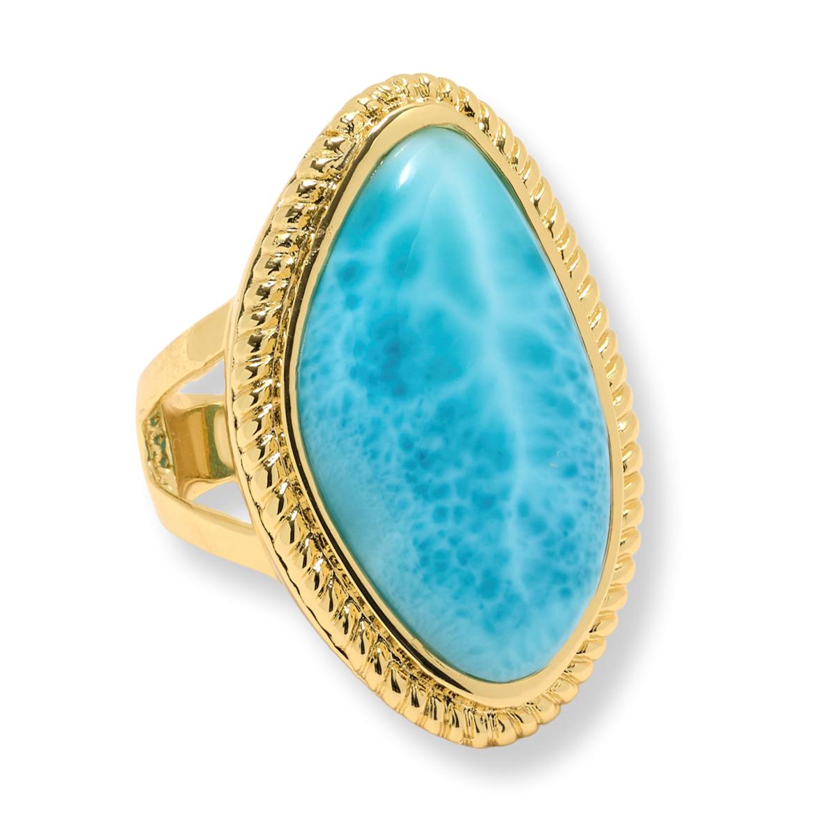 Connie Craig Carroll Goldtone Larimar Rope Detail Statement Ring, Size 9