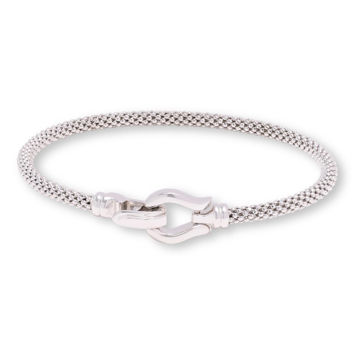 Fiorenza Sterling Silver Popcorn Bangle Bracelet /Horseshoe Clasp, 6-3/4"