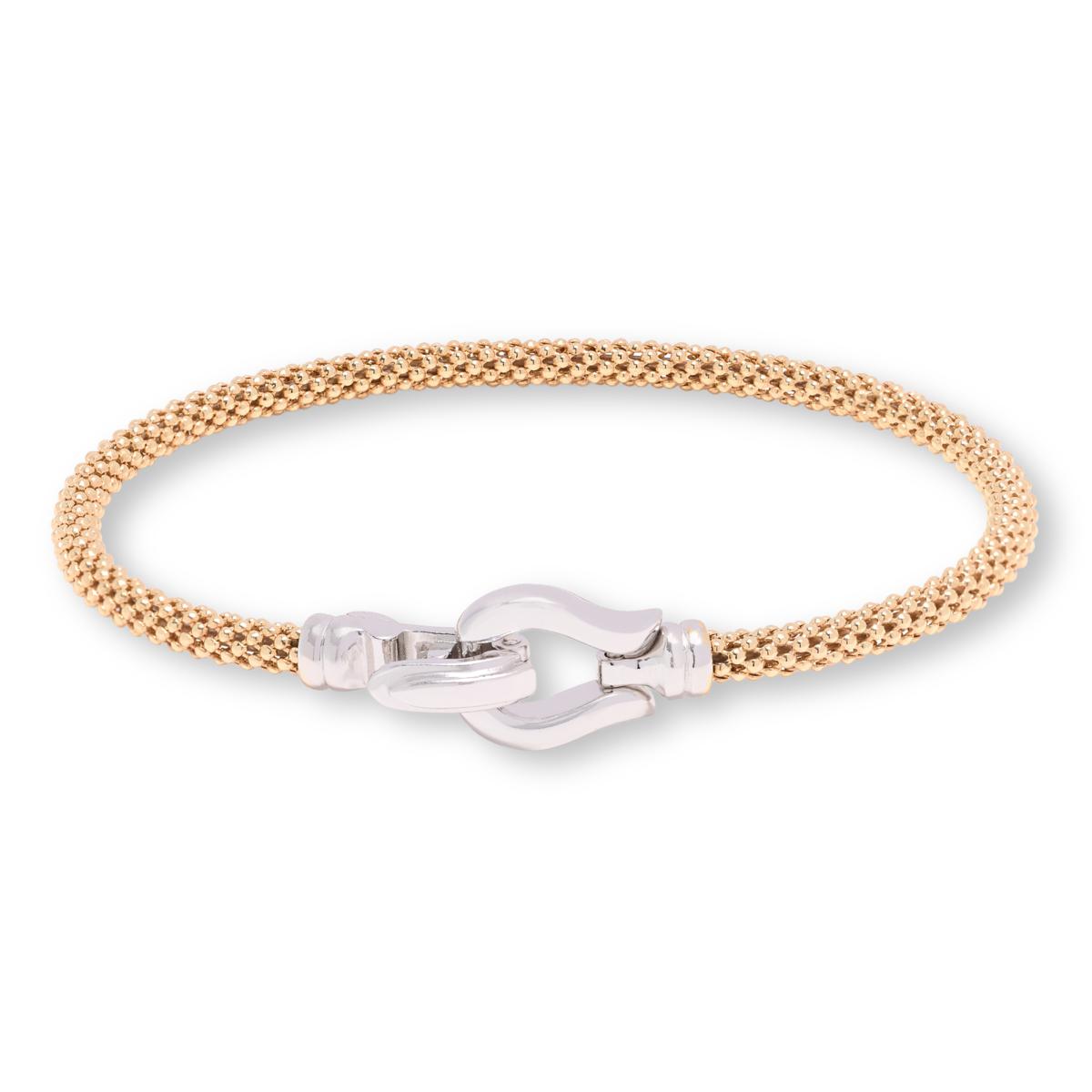 Fiorenza Sterling Silver Popcorn Bangle Bracelet with Horseshoe Clasp, 6-3/4"