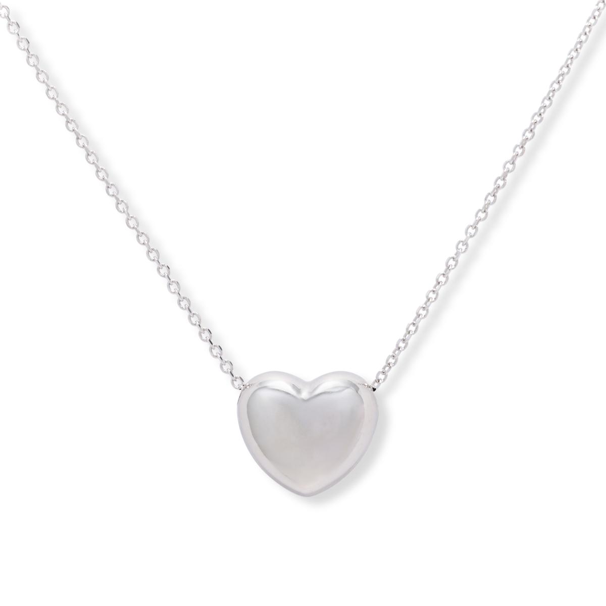 Fiorenza Sterling Silver Puffy Heart Drop Necklace, 18"
