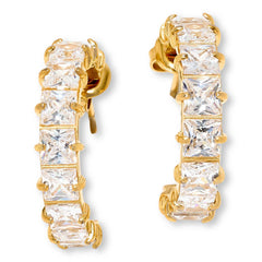 Absolute Stainless Steel Goldtone Princess Stone Hoop Earrings, 1"