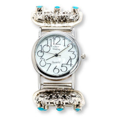 Chaco Canyon Sterling Silver Sleeping Beauty Turquoise Leaf Bracelet Watch
