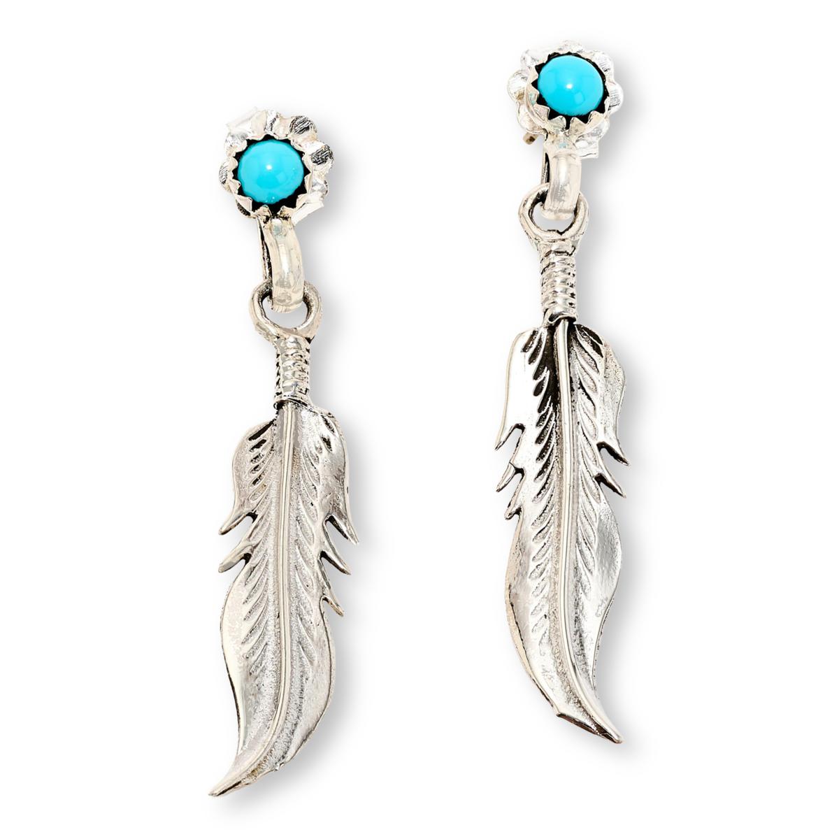 Chaco Canyon Sterling Silver Sleeping Beauty Turquoise Feather Earrings