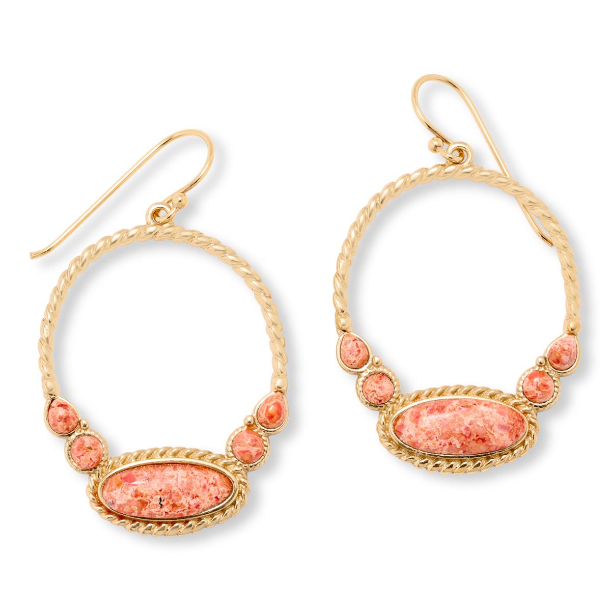 GemHues Composite Coral Bronze Rope Detail Hoop Earrings