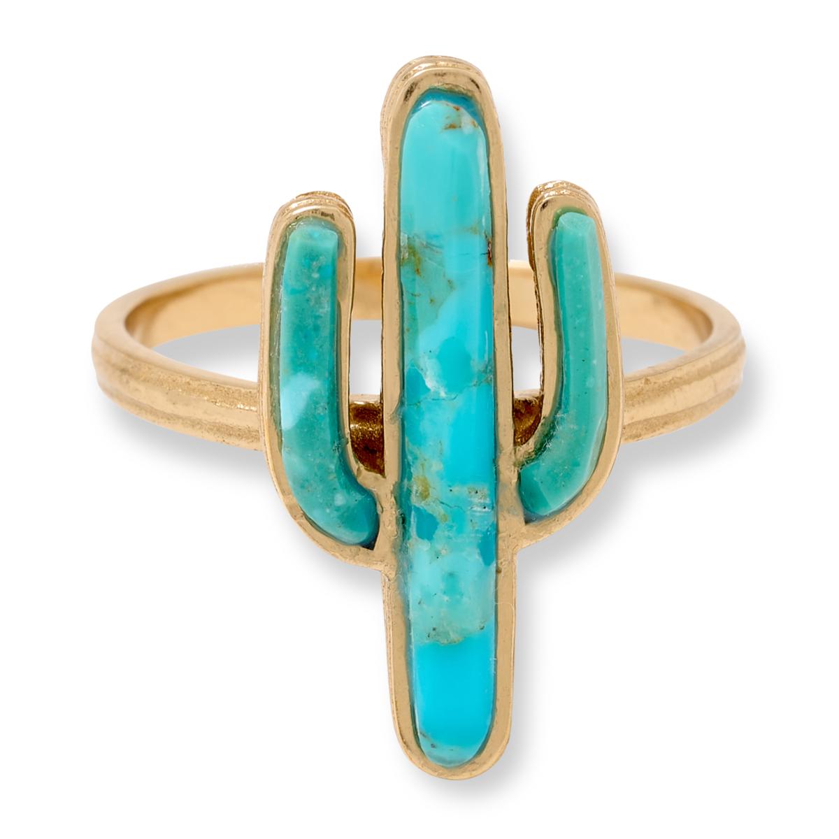 GemHues Bronze  Composite Turquoise Cactus Design Ring, Size 8