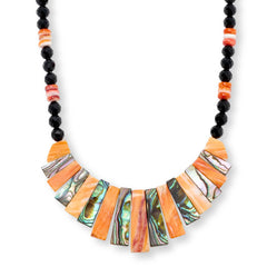 Jay King Sterling Silver Spiny Oyster, Abalone & Midnight Chalcedony Necklace, 18"