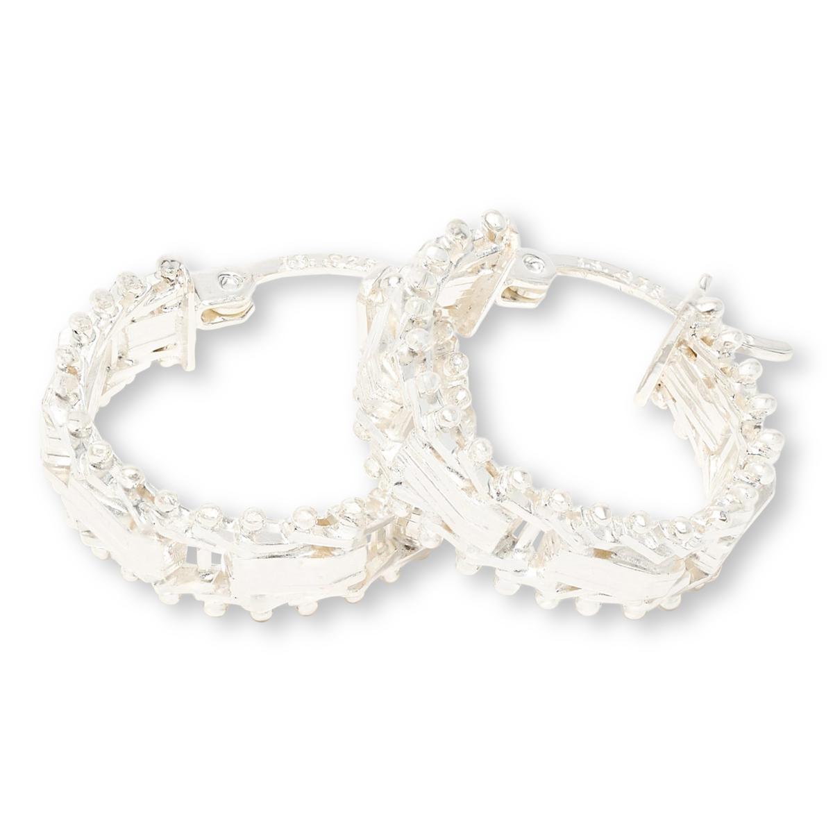 Imperial Silver Mirror Design Diamond-Cut Hoop Earrings, 1/2"