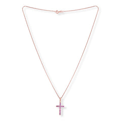House of Ellure Sterling Silver Roseclad Pink Sapphire Cross Necklace, 18"