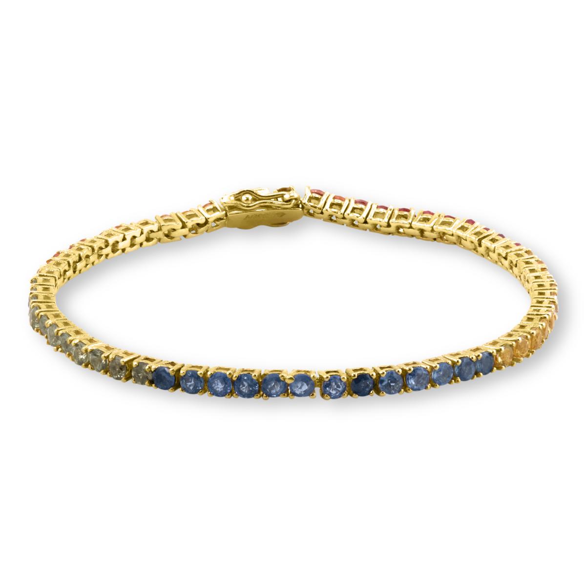 House of Ellure Sterling Silver Goldclad Multi-color Sapphire Tennis Bracelet, 7"