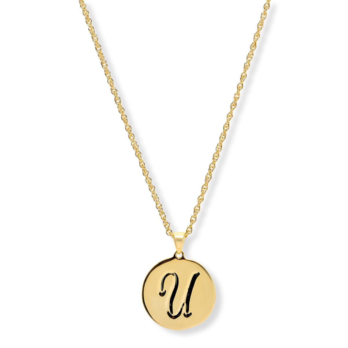 Bellezza Bronze Initial "U" Disc Pendant Necklace 18"