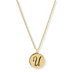 Bellezza Bronze Initial "U" Disc Pendant Necklace 18"