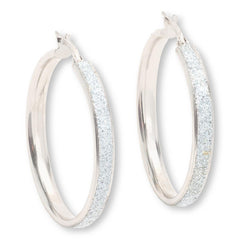 Fiorenza Sterling Silver Stardust Glitter Hoop Earrings, 1.25"