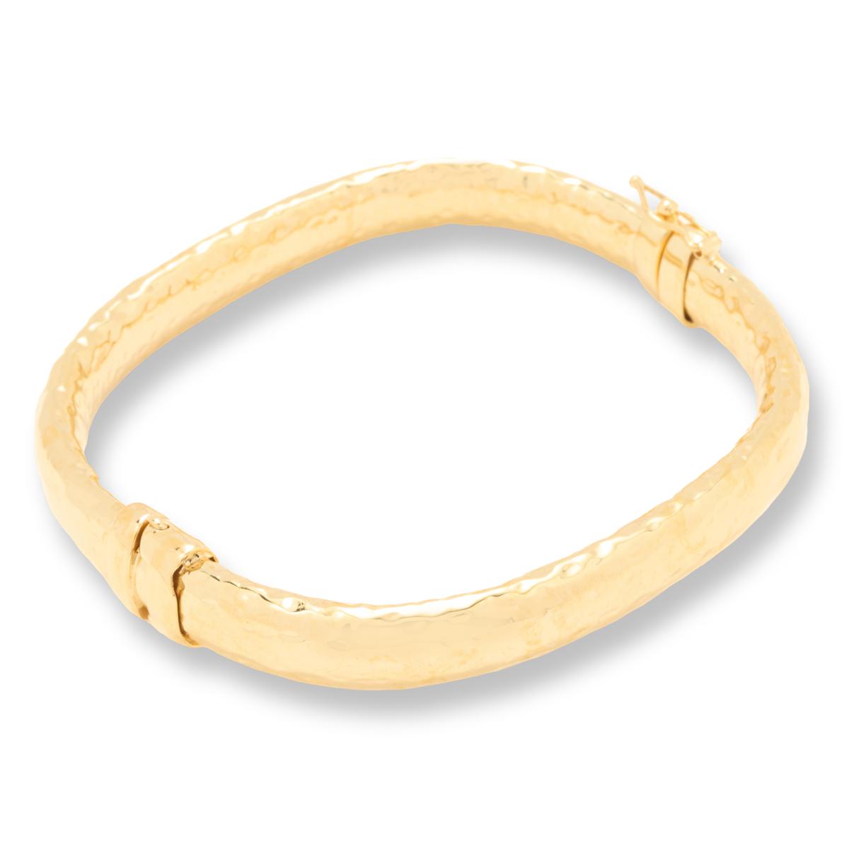Bellezza Goldtone Hammered Square Hinged Bangle, 7"