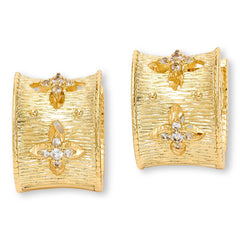 Bellezza Yellow Bronze White Topaz Textured Huggie Hoop Earrings