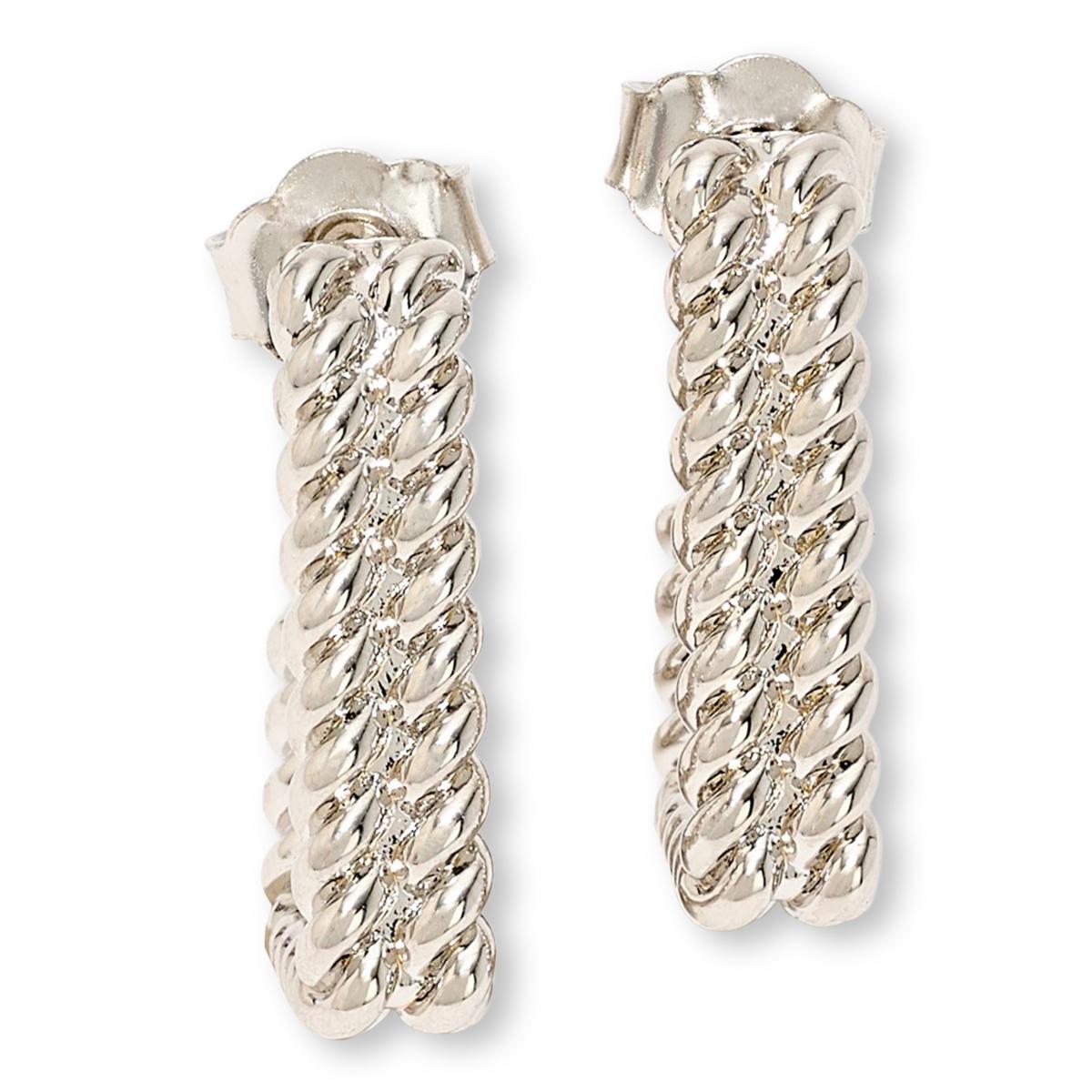 Bellezza White Bronze Double-Row Rope-Textured Hoop Earrings