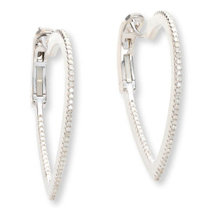 Colleen Lopez Sterling Silver White Diamond Heart Hoop Earrings,  1-1/4"