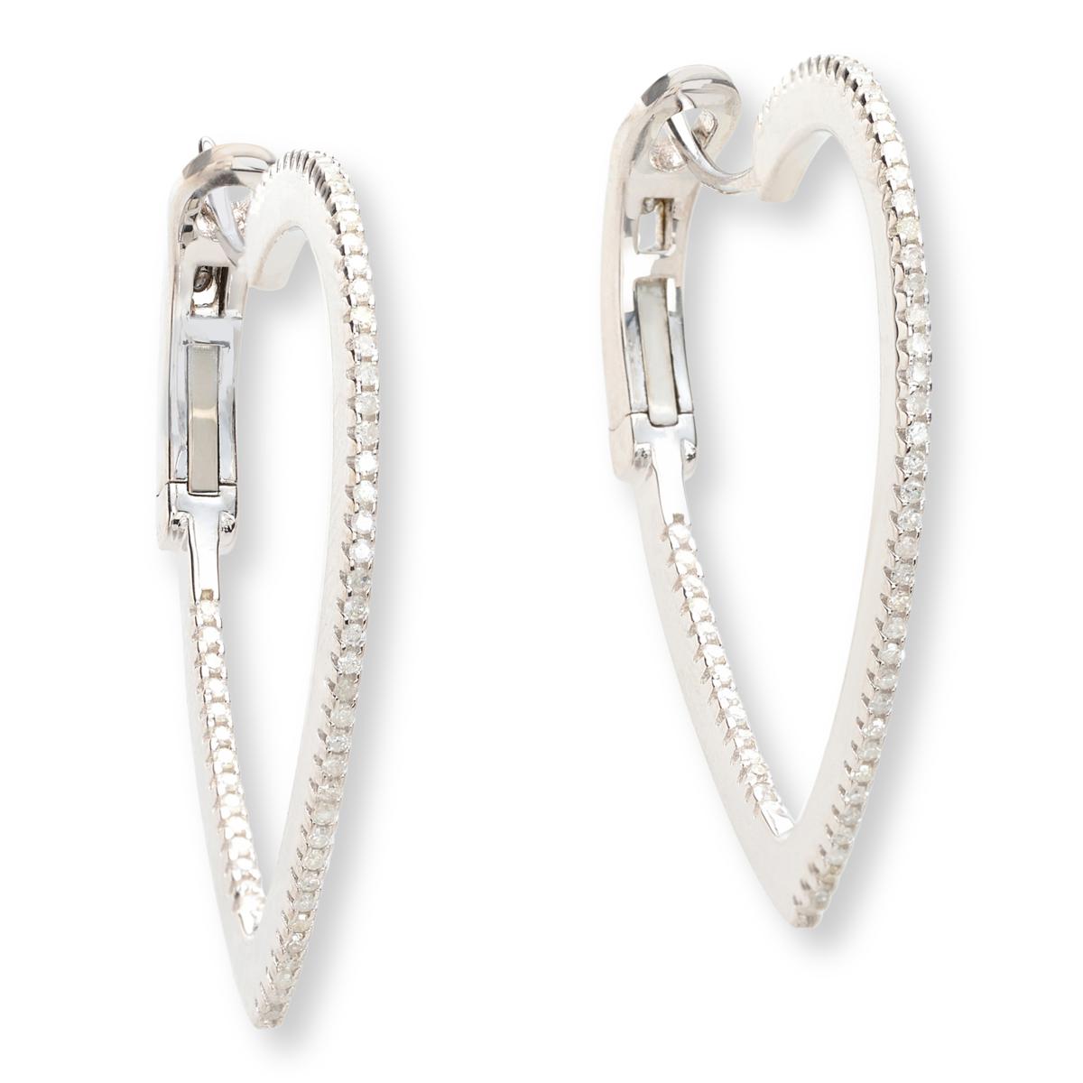 Colleen Lopez Sterling Silver White Diamond Heart Hoop Earrings,  1-1/4"