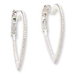 Colleen Lopez Sterling Silver White Diamond Heart Hoop Earrings,  1-1/4"