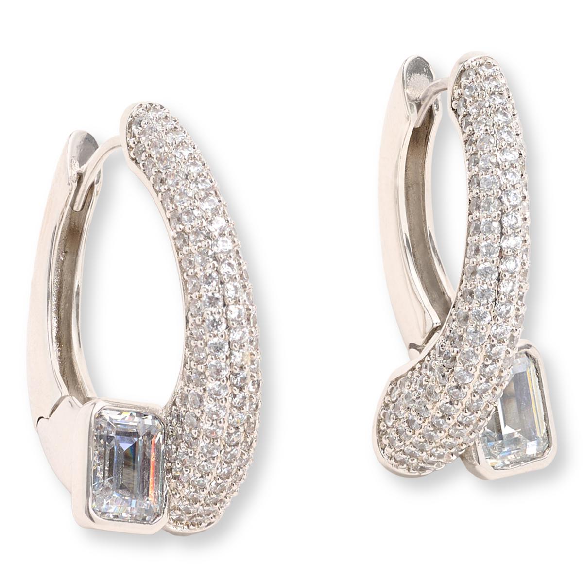 Absolute Sillvertone 9.17ctw Emerald-Cut Stone Bypass Earrings