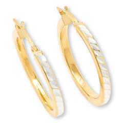 Fiorenza Sterling Silver Two-tone 1-inch Diamond-Cut Hoop Earrings